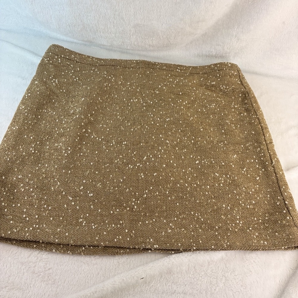 Apt. 9 Brown Gold Metallic Tweed Mini Skirt Lined Size 16 Business Casual‎